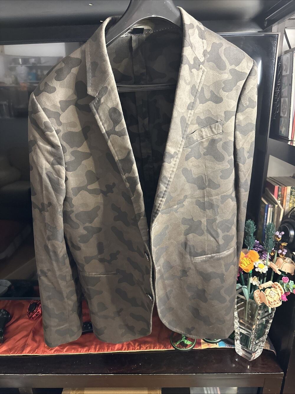 Navy NEIL BARRETT Slim Fit Camouflage Jacket Blazer Cotton 52
